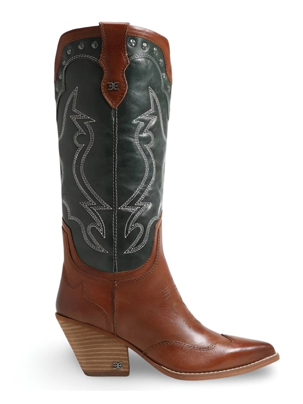 Sam Edelman James2 Brown Leather Western Boots with Dark Green Shaft Sz 8 new - Picture 2 of 8
